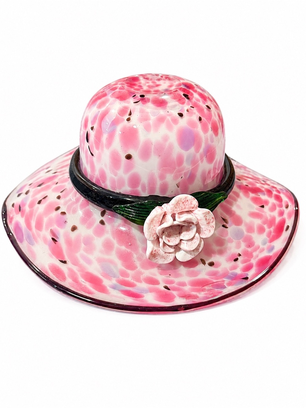 Vintage Murano Art Glass Pink Hat Figurine | Hand Blown Italian Glass | Floral